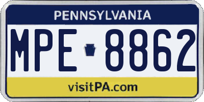 PA license plate MPE8862