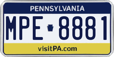 PA license plate MPE8881