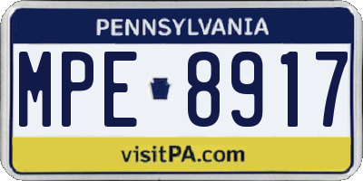 PA license plate MPE8917