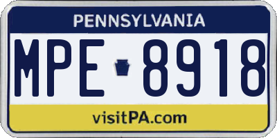 PA license plate MPE8918