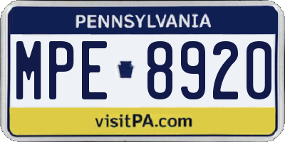 PA license plate MPE8920