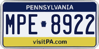 PA license plate MPE8922
