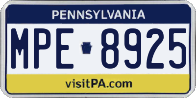 PA license plate MPE8925