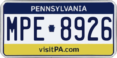 PA license plate MPE8926