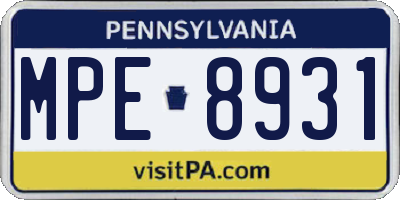 PA license plate MPE8931
