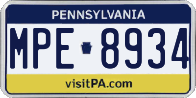 PA license plate MPE8934