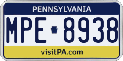 PA license plate MPE8938