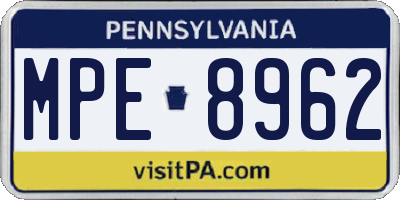 PA license plate MPE8962