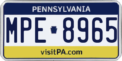 PA license plate MPE8965