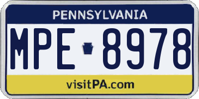 PA license plate MPE8978