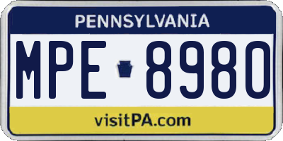 PA license plate MPE8980