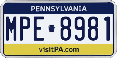 PA license plate MPE8981