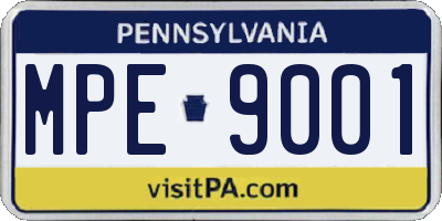 PA license plate MPE9001