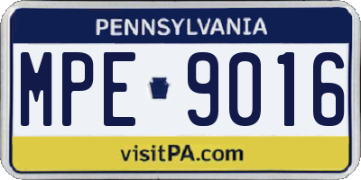 PA license plate MPE9016