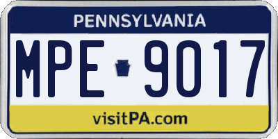 PA license plate MPE9017