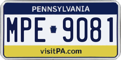 PA license plate MPE9081