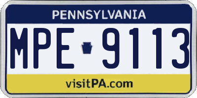 PA license plate MPE9113