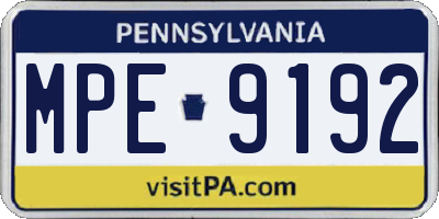 PA license plate MPE9192