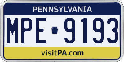 PA license plate MPE9193