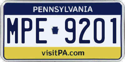 PA license plate MPE9201