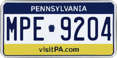 PA license plate MPE9204