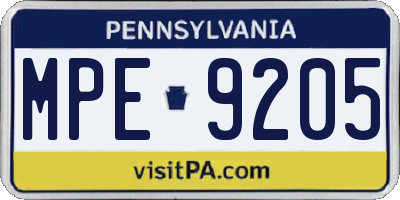 PA license plate MPE9205