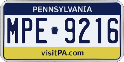 PA license plate MPE9216