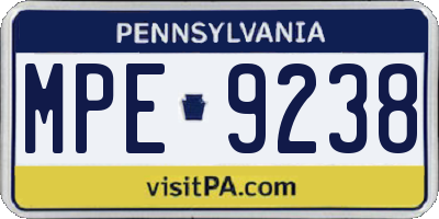 PA license plate MPE9238