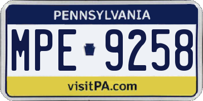 PA license plate MPE9258