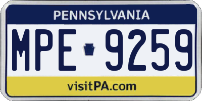 PA license plate MPE9259