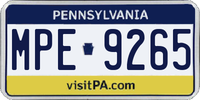 PA license plate MPE9265