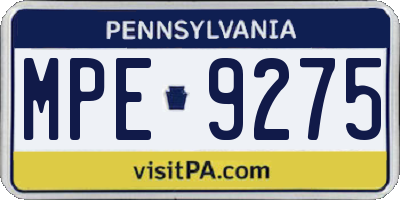 PA license plate MPE9275