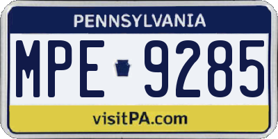 PA license plate MPE9285