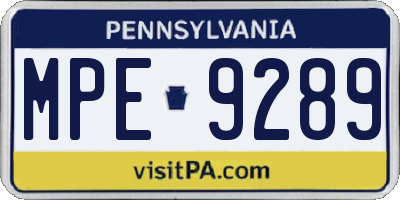 PA license plate MPE9289
