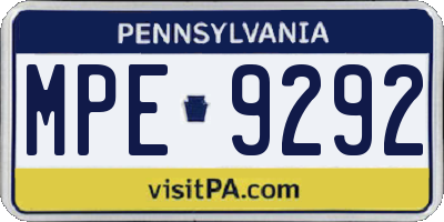 PA license plate MPE9292