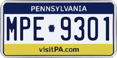 PA license plate MPE9301