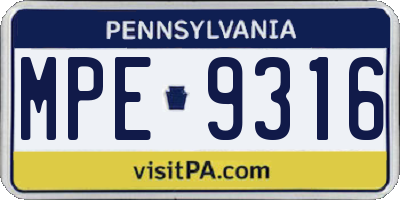 PA license plate MPE9316