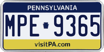 PA license plate MPE9365