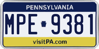 PA license plate MPE9381