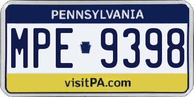 PA license plate MPE9398