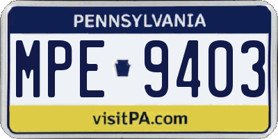 PA license plate MPE9403