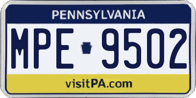 PA license plate MPE9502