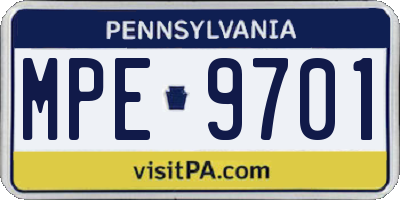 PA license plate MPE9701