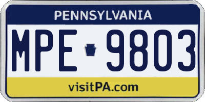 PA license plate MPE9803