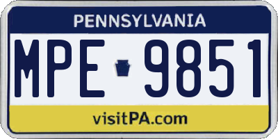 PA license plate MPE9851