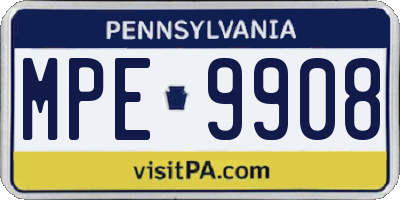 PA license plate MPE9908