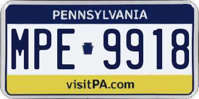 PA license plate MPE9918