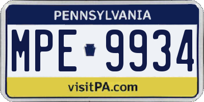 PA license plate MPE9934
