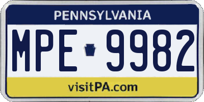 PA license plate MPE9982