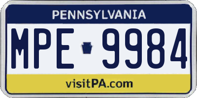 PA license plate MPE9984